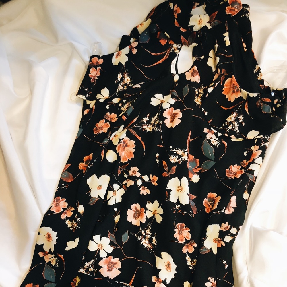 Floral high neck/cut out dress